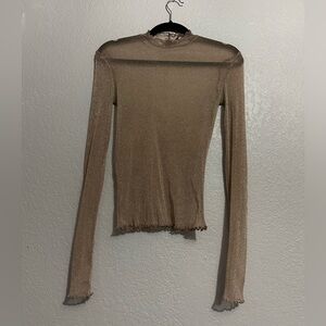 Urban Outfitters Shimmer Long Sleeve Top - Tan